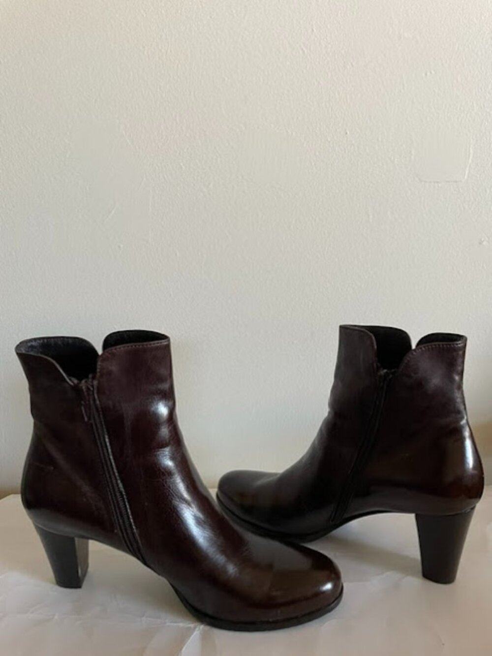 Calpierre Leather Ankle Boot Chocolate Brown 3” Heel Size 39 (US - Size 9)